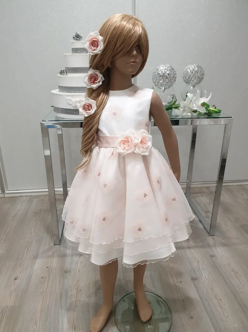 Vestito bambina con fiori rosa tono su tono