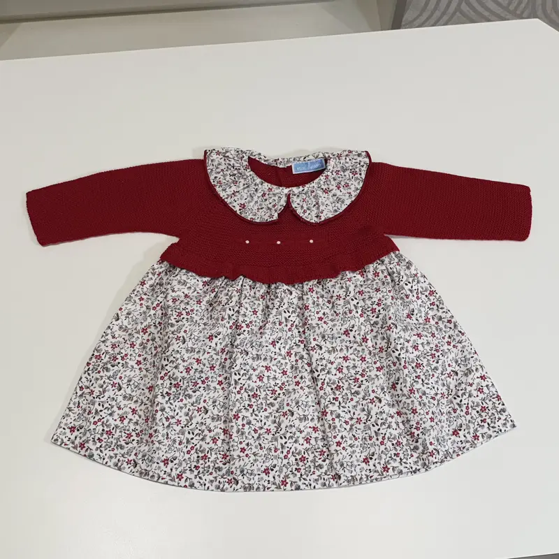 VESTITO BAMBINA CON MICRO STAMPA FIORI CON MANICHE ROSSE
