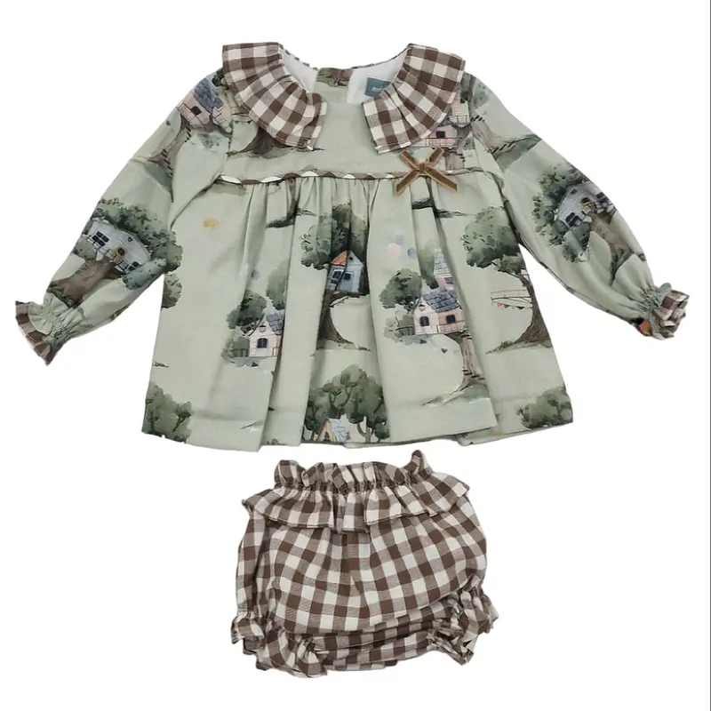 Vestito bambina con mutandine verde fantasia case