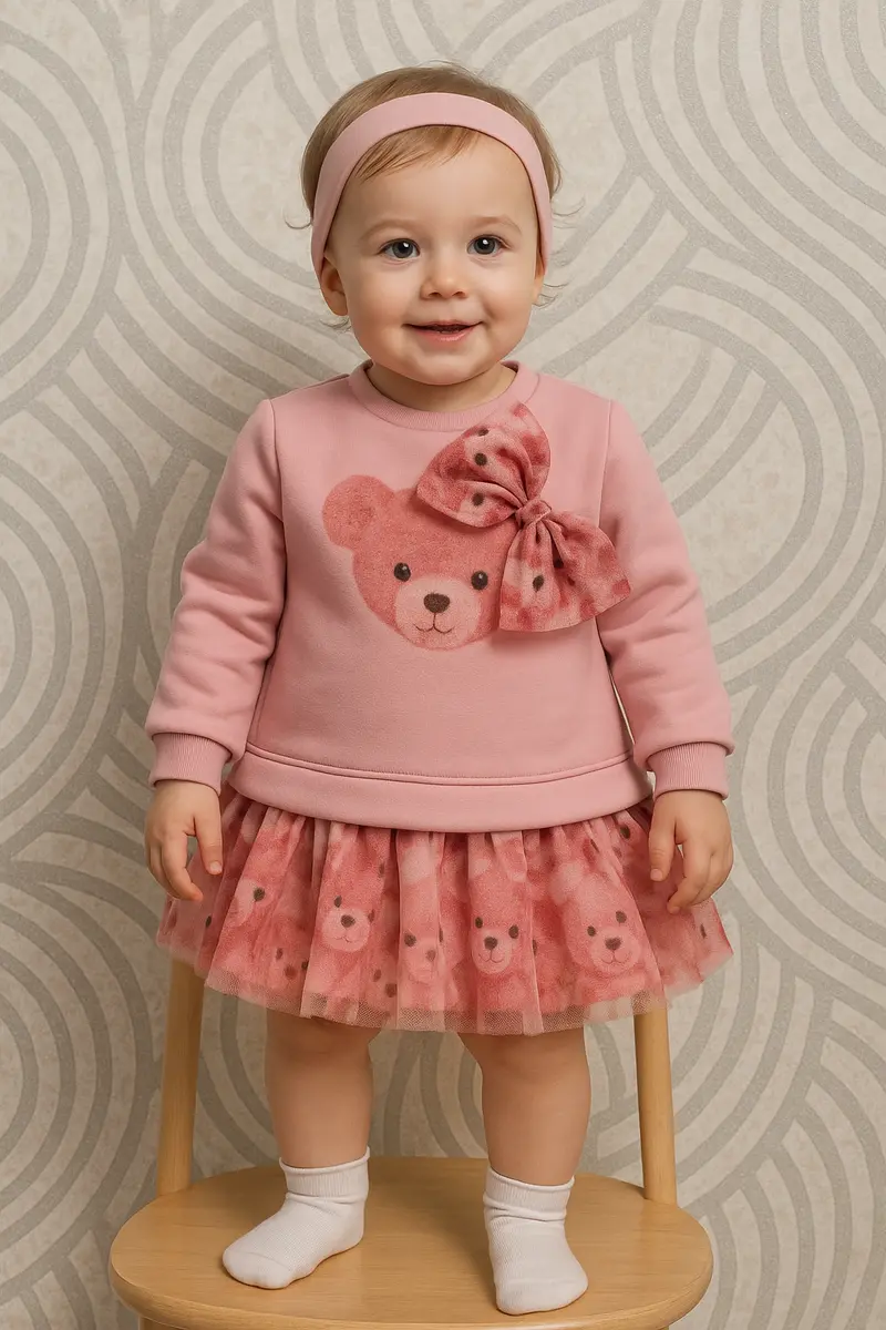Vestito bambina con orsetto stampato