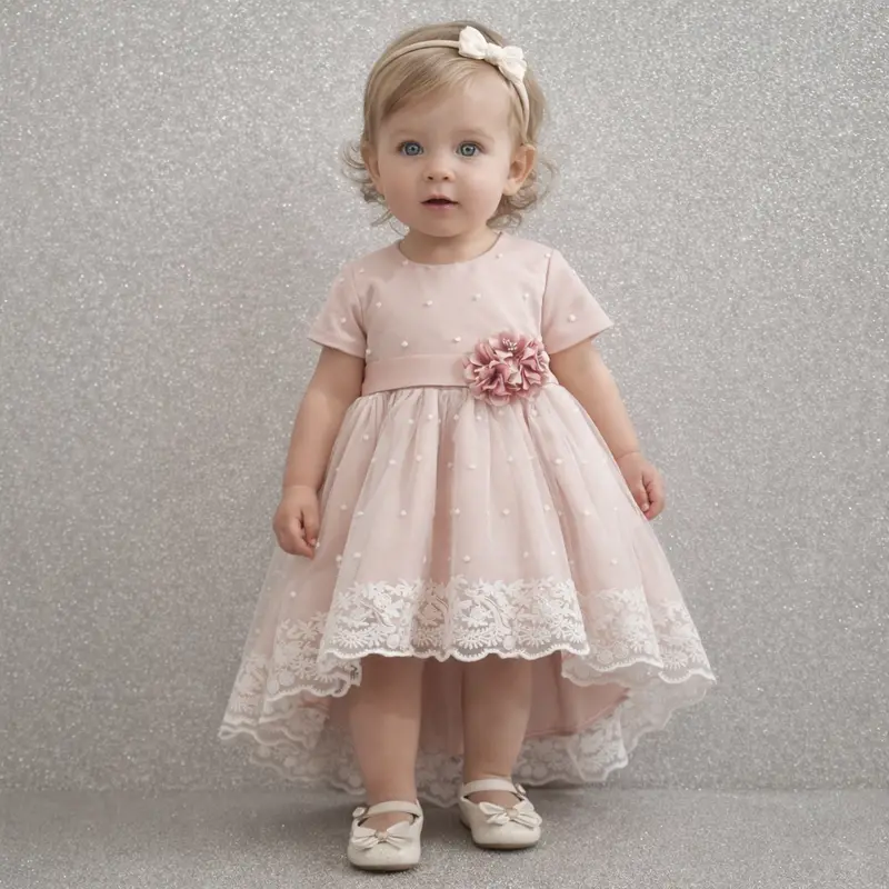 Vestito bambina con pois e pizzo sul corpetto