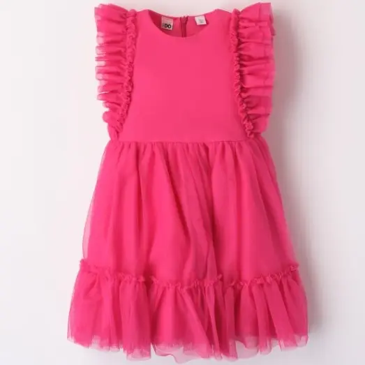 Vestito bambina con rouge su maniche fuxia