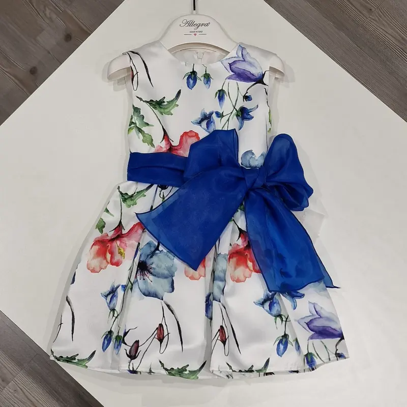 Vestito bambina elegante fiorato con cinta blu