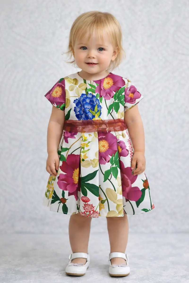 Vestito bambina elegante fiorato con cinta moro