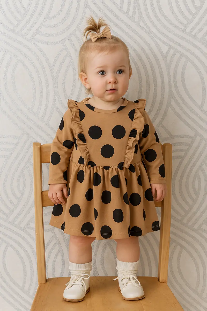 Vestito bambina fantasia biscotto con pois a contrasto
