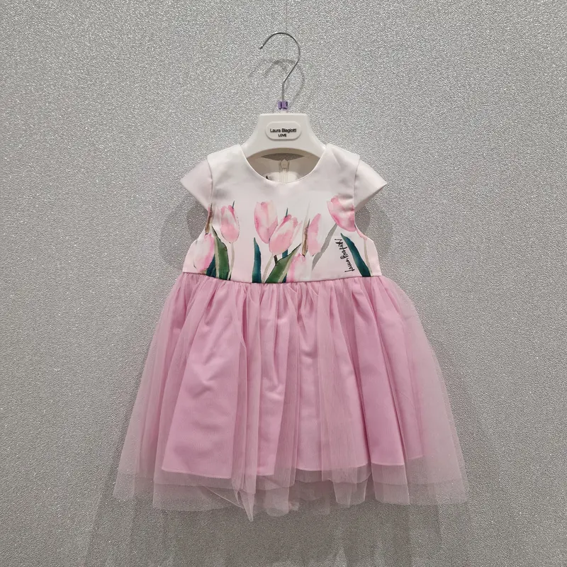 Vestito bambina fantasia floreale con gonna tulle