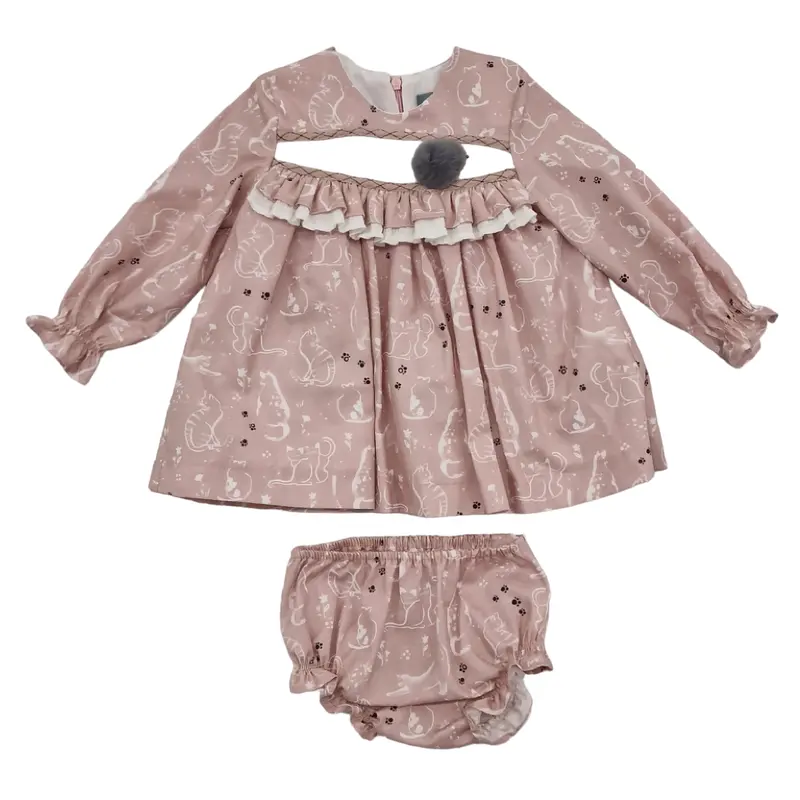 Vestito bambina fantasia gattini con pon pon