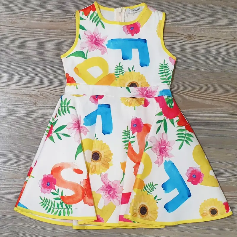 Vestito bambina fiorato con stampa lettere