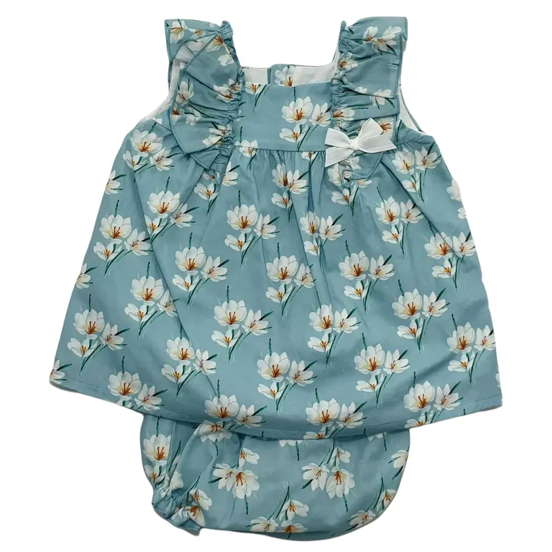 Vestito bambina fiorato su fantasia azzurra