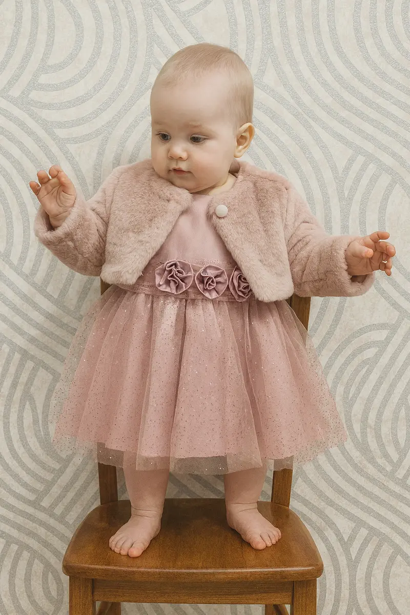 Vestito bambina glitterato con pellicciotto