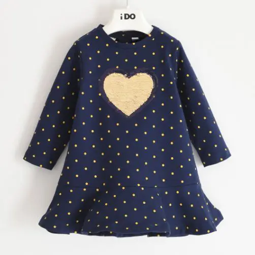 Vestito bambina in felpa con micro pois e cuore paillettes