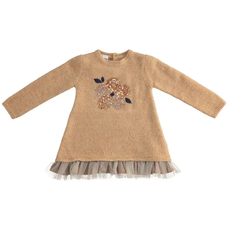 Vestito bambina in maglieria con fiore applicato