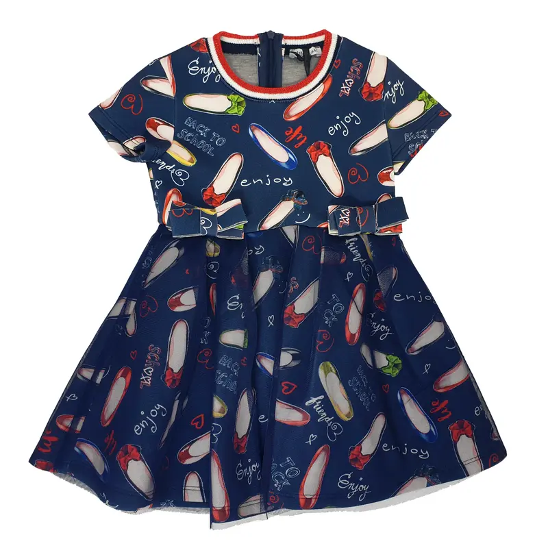 Vestito bambina in neoprene con fantasia scarpe