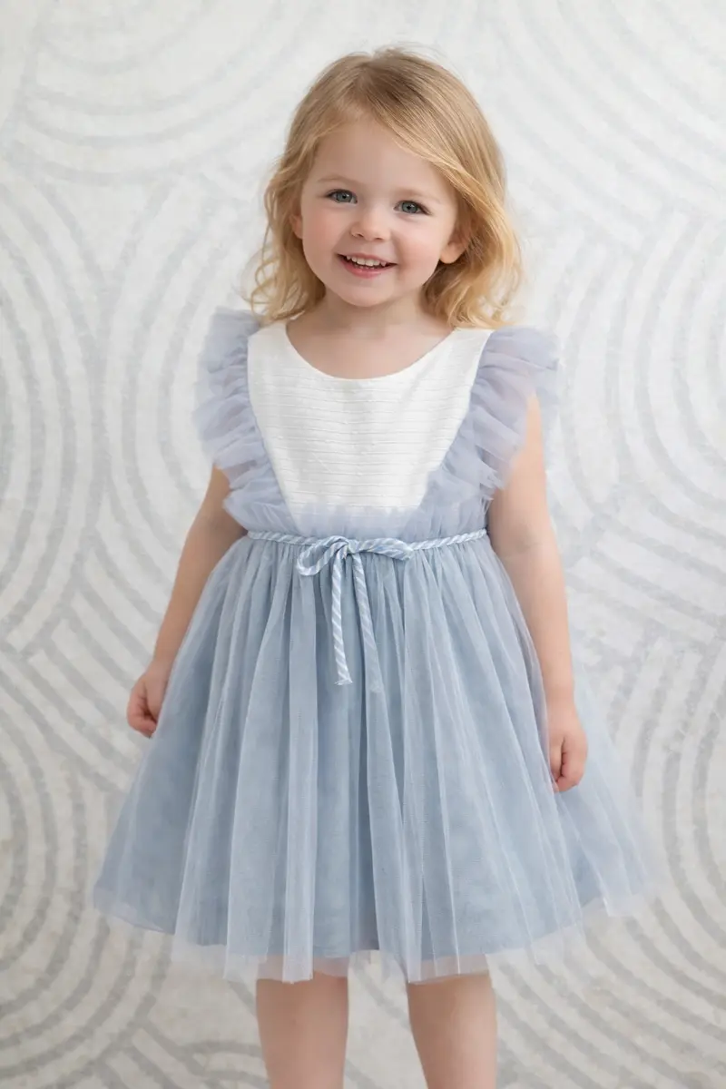 Vestito bambina in tulle fantasia cielo polvere