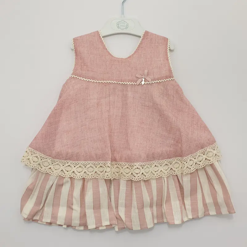 Vestito bambina rosa antico in cotone con fasciatura
