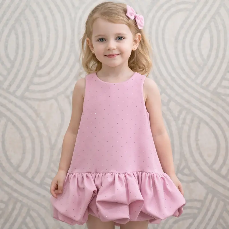 Vestito bambina smanicato con strass applicati