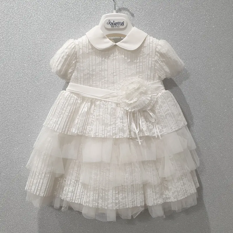 Vestito battesimo bambina con fiore applicato