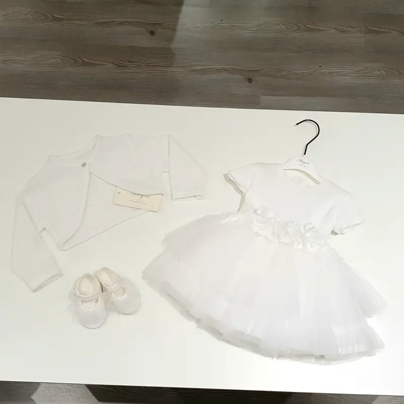VESTITO BATTESIMO bianco completo di coprispalle e scarpe coordinate
