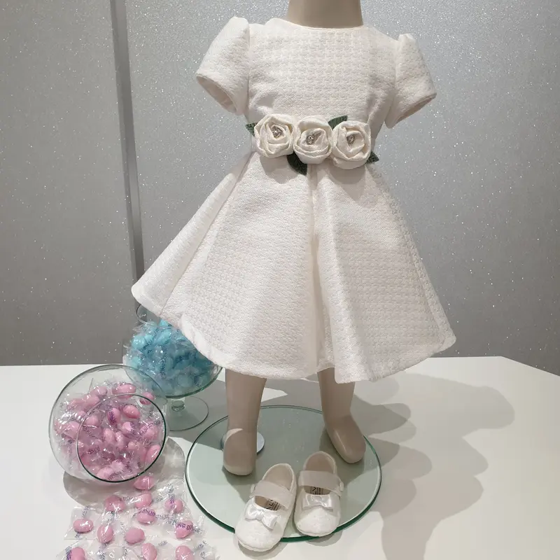 VESTITO BATTESIMO in tessuto pied poule tono su tono con scarpe coordinate