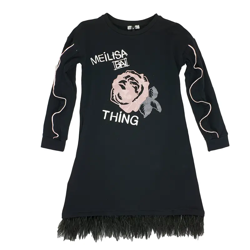 VESTITO CON STAMPA ROSA CON ROUGE SU MANICHE