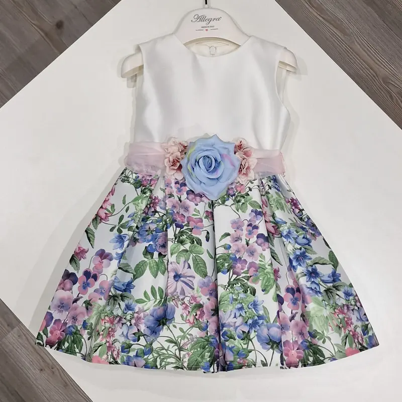 Vestito elegante corpetto bianco e gonna fiorata