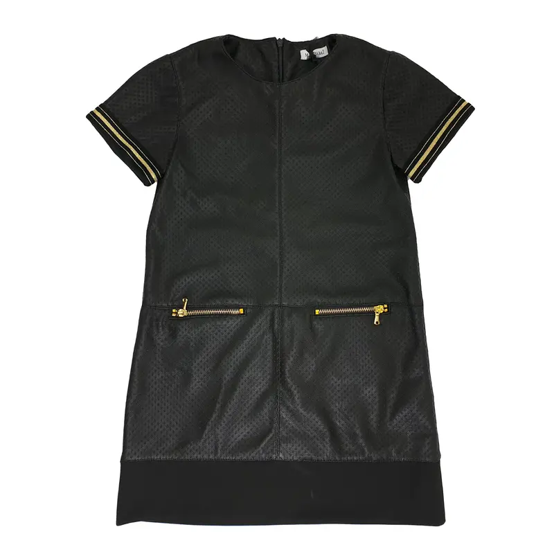 VESTITO IN ECOPELLE LEGGERA CON CERNIERE APPLICATE