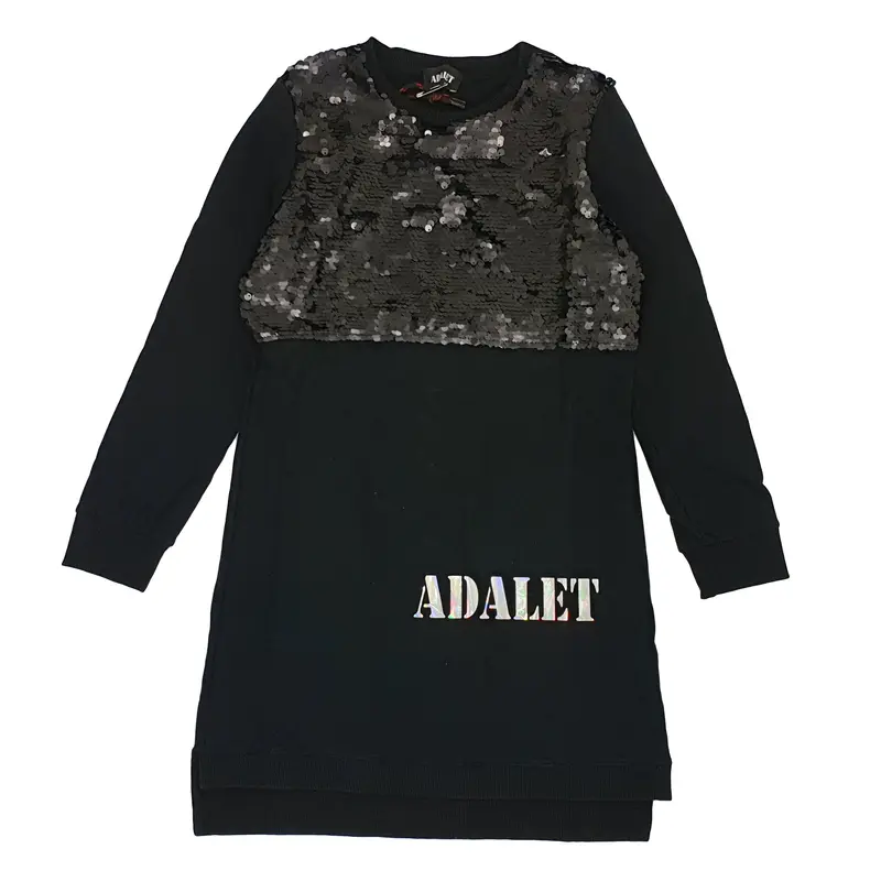 VESTITO IN FELPA ADALET CON PAILLETTES APPLICATE LOGO ARGENTO STAMPATO