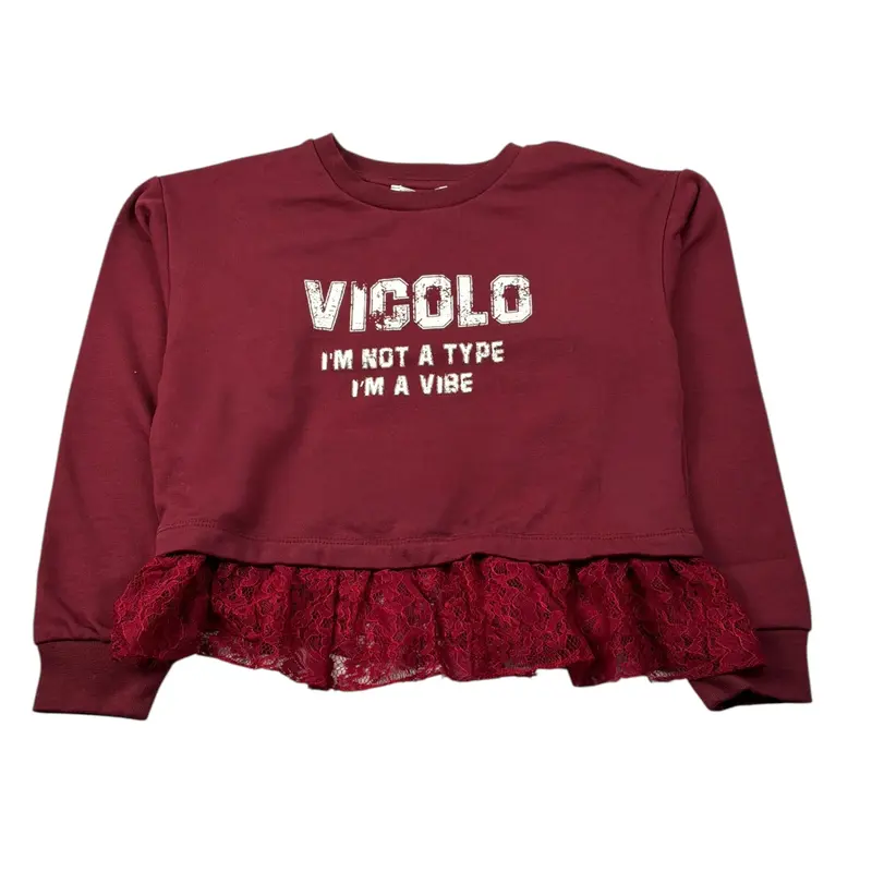 Vicolo Felpa Chiusa Girocollo tinta unita con Logo Bordeaux per Bambina