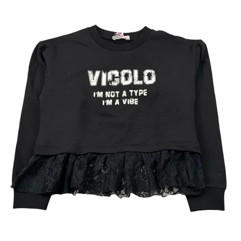 Vicolo Felpa Chiusa Girocollo tinta unita con Logo Nero per Bambina