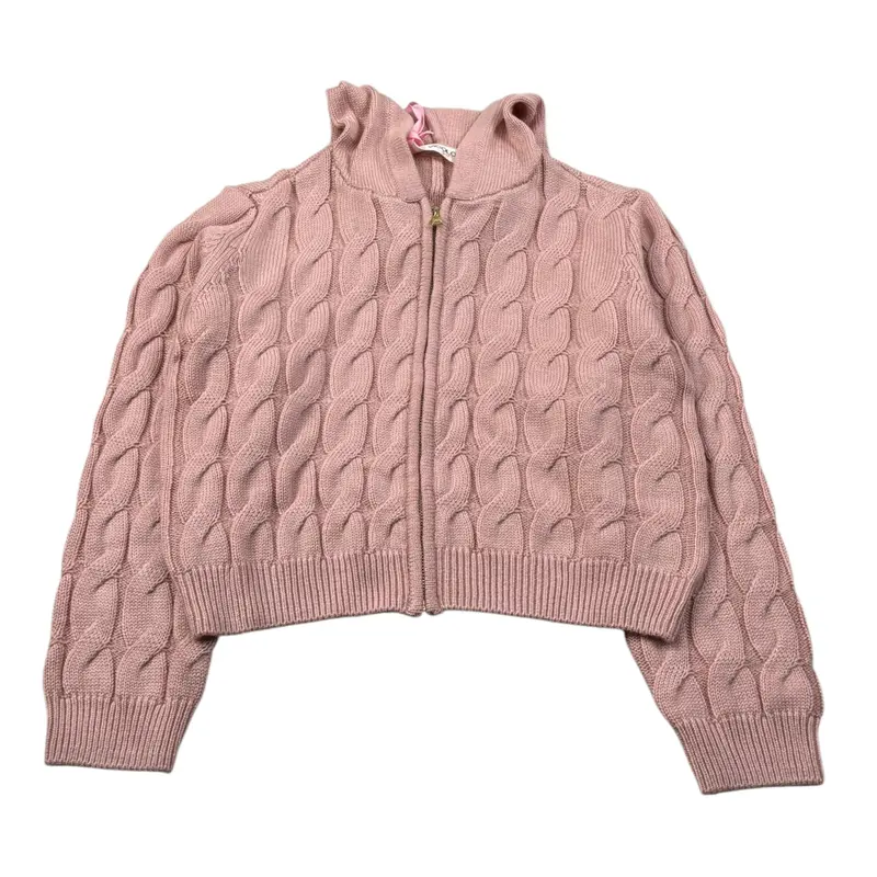 Vicolo Maglia Modello Felpa tinta unita con Zip E Cappuccio Rosa per Bambina
