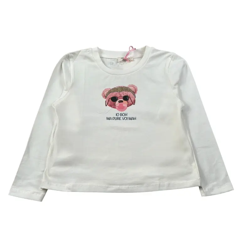 Vicolo Shirt Girocollo tinta unita con Stampa Panna per Bambina