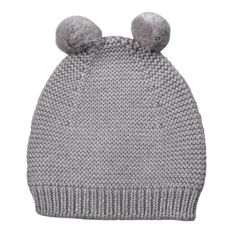 Wedoble Cappello tinta unita con Pon Pon Grigio per Neonata