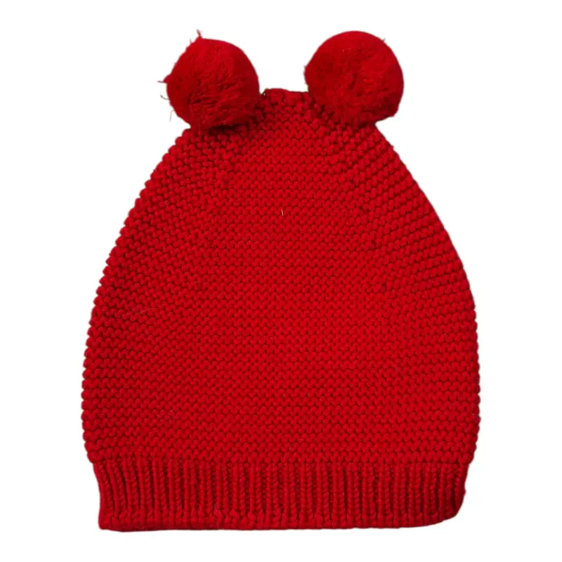 Wedoble Cappello tinta unita con Pon Pon Rosso per Bambina