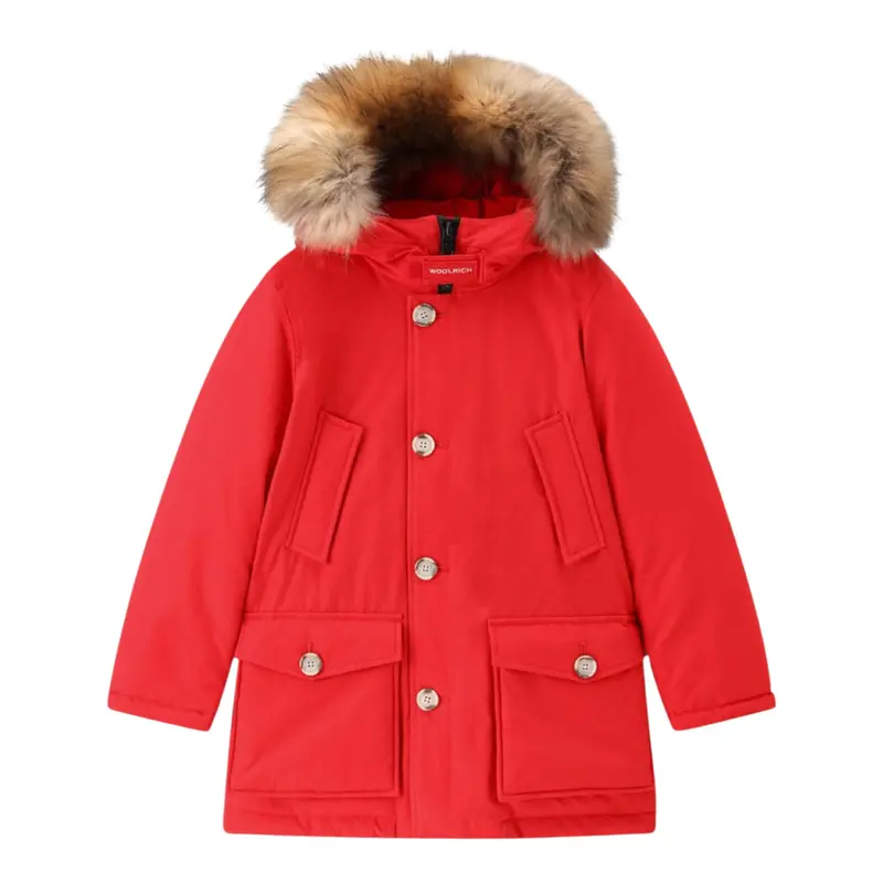 Woolrich Giubbino tinta unita con Bottoni Rosso per Bambino