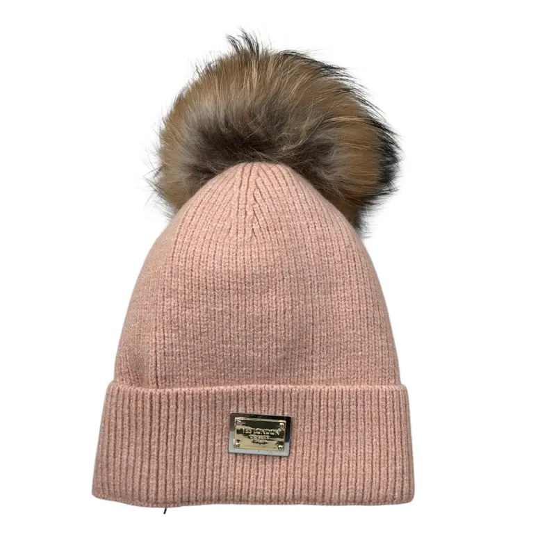 Yes London Cappello tinta unita con Pon Pon Rosa per Bambina
