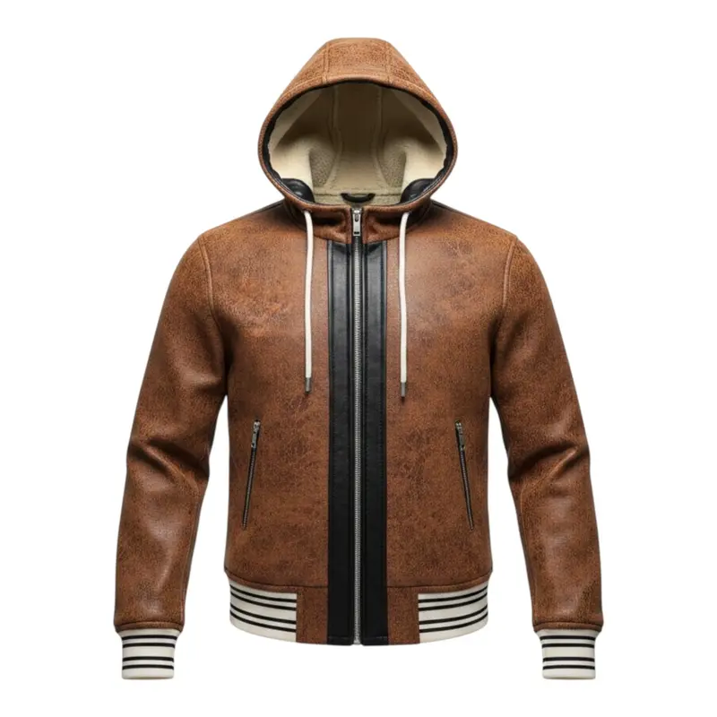 Yes London Giubbino tinta unita con Zip E Cappuccio Ecopelle Marrone per Bambino