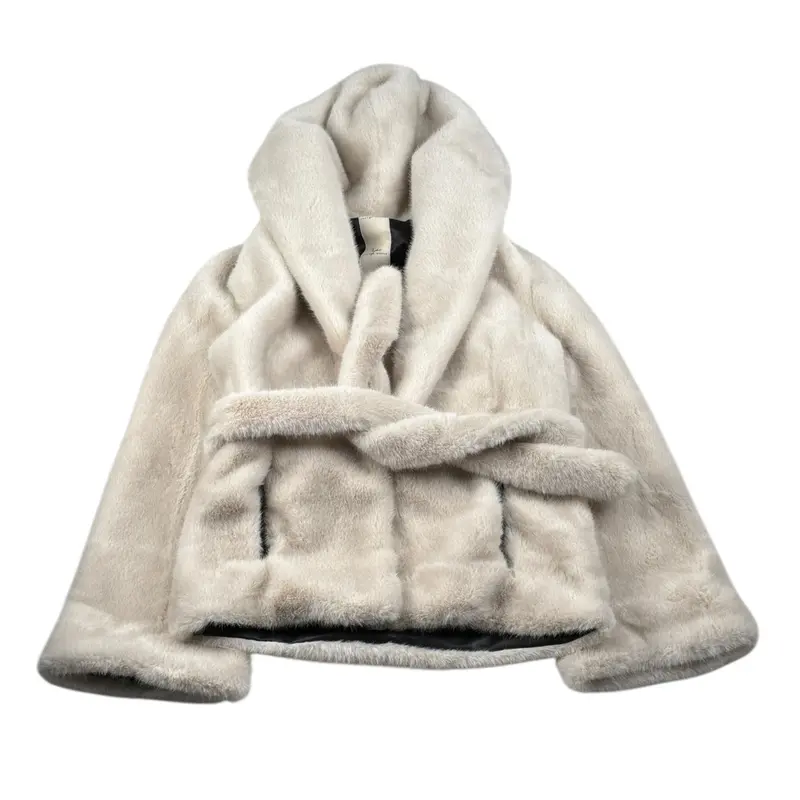 Yes London Pelliccia tinta unita con Cappuccio E Cinturino Beige per Bambina