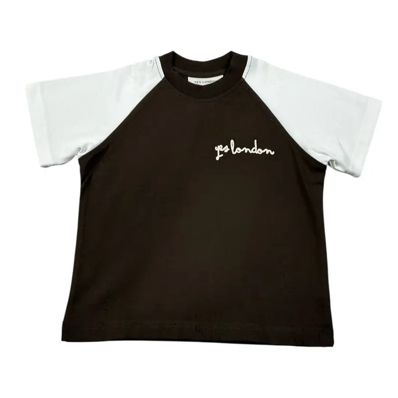 Yes London T-Shirt Bicolore con Stampa Verde per Neonato