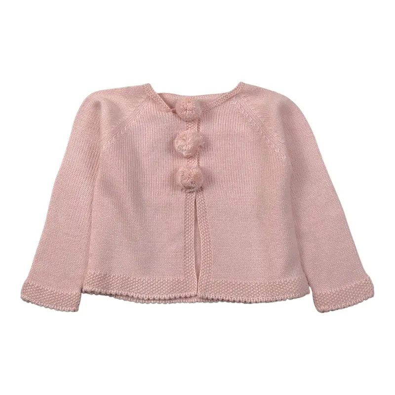 Yoedu Cardigan tinta unita con Pon Pon Rosa per Bambina